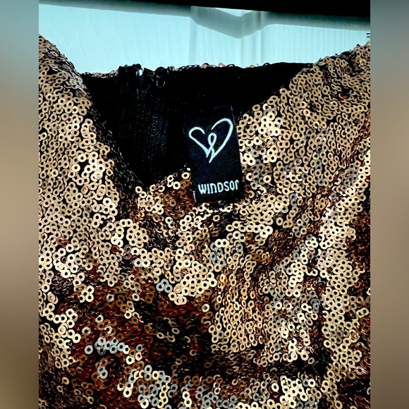 Copper Sequence Evening Gown with side slit. - Picture 2 of 6